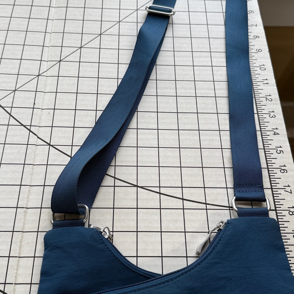 Baggallini Blue Nylon Crossbody Bag | Lightweight Travel Purse | Zip Pockets - Picture 9 of 11